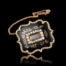 Load image into Gallery viewer, Antique Georgian 14ct Gold Mourning Brooch with Seed Pearls &amp; Black Enamel - c.1800
