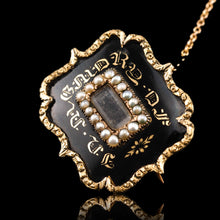 Load image into Gallery viewer, Antique Georgian 14ct Gold Mourning Brooch with Seed Pearls &amp; Black Enamel - c.1800
