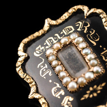 Load image into Gallery viewer, Antique Georgian 14ct Gold Mourning Brooch with Seed Pearls &amp; Black Enamel - c.1800
