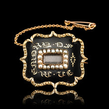 Load image into Gallery viewer, Antique Georgian 14ct Gold Mourning Brooch with Seed Pearls &amp; Black Enamel - c.1800
