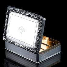 Load image into Gallery viewer, Antique Georgian Solid Silver Large Table Snuff Box Floral Chased Border - Joseph Willmore 1832
