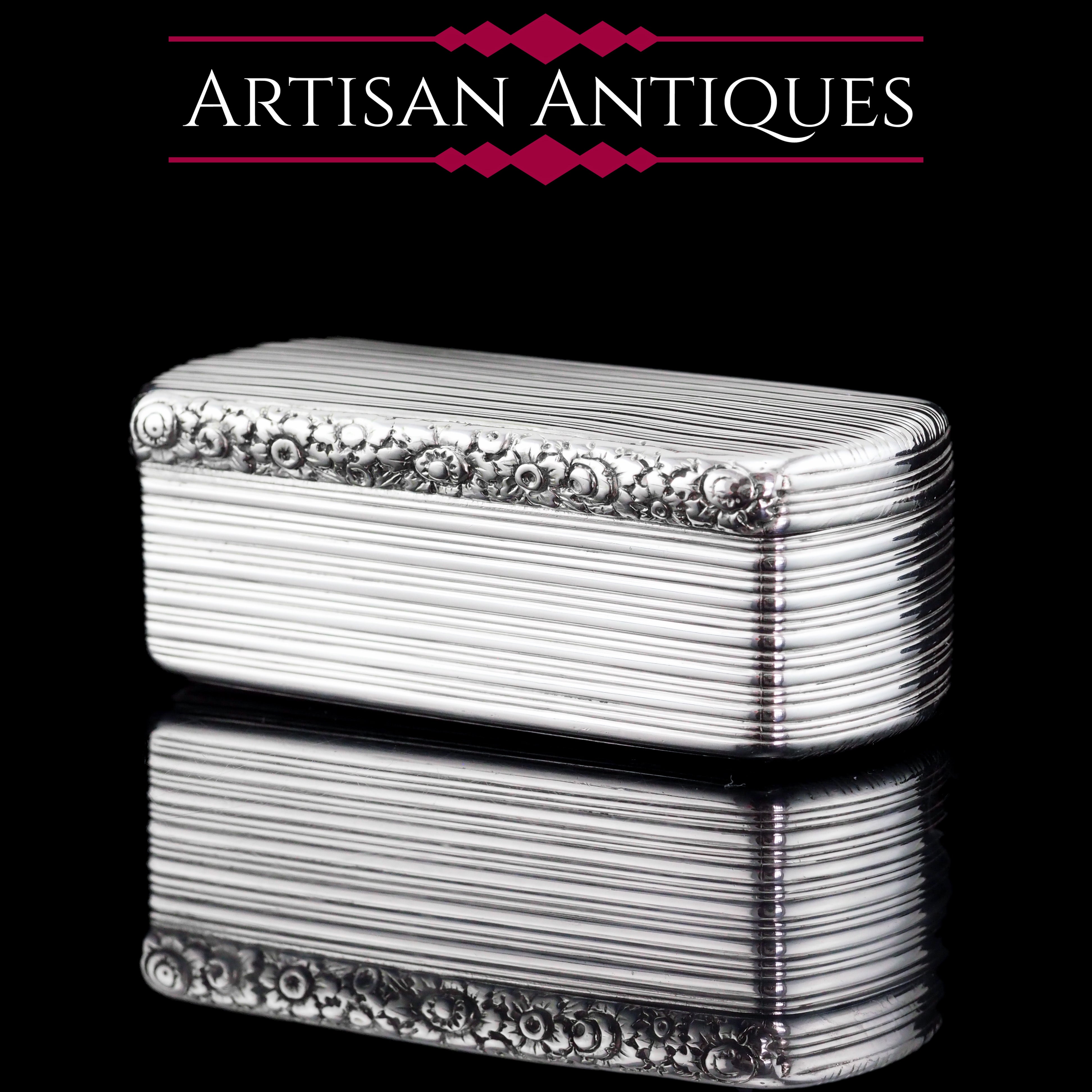 Antique Georgian Solid Silver Snuff Box Oblong Shape with Reeded Lines ...