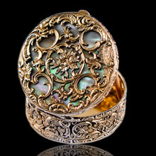 Load image into Gallery viewer, Antique Silver Gilt Pill/Snuff Box with Mother of Pearl - 19th c. - Artisan Antiques
