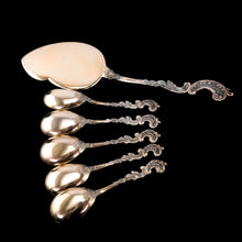 Load image into Gallery viewer, Antique German Solid Silver Icecream Server &amp; Spoons in Rococo Style - c.1900
