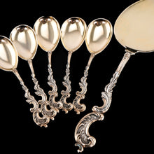 Load image into Gallery viewer, Antique German Solid Silver Icecream Server &amp; Spoons in Rococo Style - c.1900
