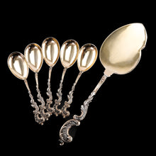 Load image into Gallery viewer, Antique German Solid Silver Icecream Server &amp; Spoons in Rococo Style - c.1900
