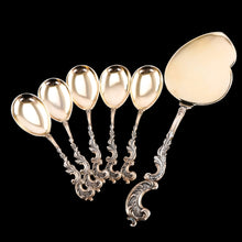 Load image into Gallery viewer, Antique German Solid Silver Icecream Server &amp; Spoons in Rococo Style - c.1900
