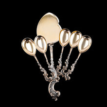 Load image into Gallery viewer, Antique German Solid Silver Icecream Server &amp; Spoons in Rococo Style - c.1900
