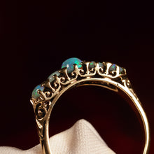 Load image into Gallery viewer, Antique Opal 14ct Gold Ring with 5 Cabochons &amp; Fleur-de-lis Setting - Victorian c.1890
