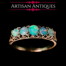 Load image into Gallery viewer, Antique Opal 14ct Gold Ring with 5 Cabochons &amp; Fleur-de-lis Setting - Victorian c.1890
