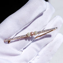 Load image into Gallery viewer, Antique 18ct Gold &amp; Platinum Pink Pearl &amp; Diamond Brooch - c.1920
