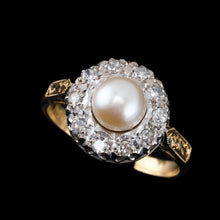 Load image into Gallery viewer, Antique Pearl &amp; Diamond Cluster Ring 18ct Gold - c.1900s
