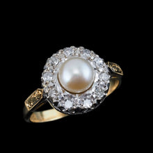 Load image into Gallery viewer, Antique Pearl &amp; Diamond Cluster Ring 18ct Gold - c.1900s
