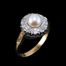 Load image into Gallery viewer, Antique Pearl &amp; Diamond Cluster Ring 18ct Gold - c.1900s
