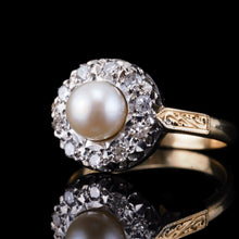 Load image into Gallery viewer, Antique Pearl &amp; Diamond Cluster Ring 18ct Gold - c.1900s
