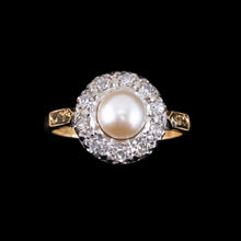 Load image into Gallery viewer, Antique Pearl &amp; Diamond Cluster Ring 18ct Gold - c.1900s
