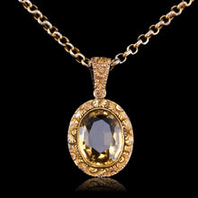 Load image into Gallery viewer, Antique Victorian 9ct Gold Citrine Pendant Necklace with Chased Floral Motif - c.1850
