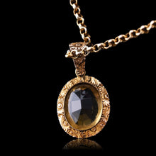 Load image into Gallery viewer, Antique Victorian 9ct Gold Citrine Pendant Necklace with Chased Floral Motif - c.1850
