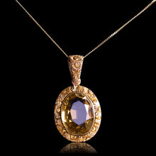 Load image into Gallery viewer, Antique Victorian 9ct Gold Citrine Pendant Necklace with Chased Floral Motif - c.1850
