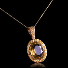 Load image into Gallery viewer, Antique Victorian 9ct Gold Citrine Pendant Necklace with Chased Floral Motif - c.1850
