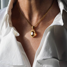 Load image into Gallery viewer, Antique Victorian 9ct Gold Citrine Pendant Necklace with Chased Floral Motif - c.1850

