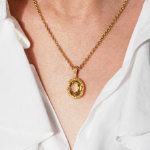Load image into Gallery viewer, Antique Victorian 9ct Gold Citrine Pendant Necklace with Chased Floral Motif - c.1850

