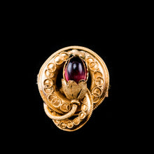 Load image into Gallery viewer, Antique Victorian 18ct Gold Garnet Cabochon Flower Bud Brooch - c.1880
