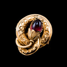 Load image into Gallery viewer, Antique Victorian 18ct Gold Garnet Cabochon Flower Bud Brooch - c.1880
