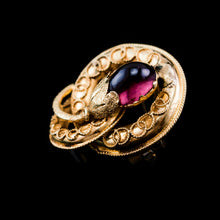 Load image into Gallery viewer, Antique Victorian 18ct Gold Garnet Cabochon Flower Bud Brooch - c.1880

