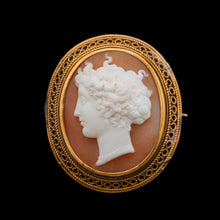Load image into Gallery viewer, Antique Victorian 15ct Gold Carved Shell Cameo with Figural Lady Head - c.1890
