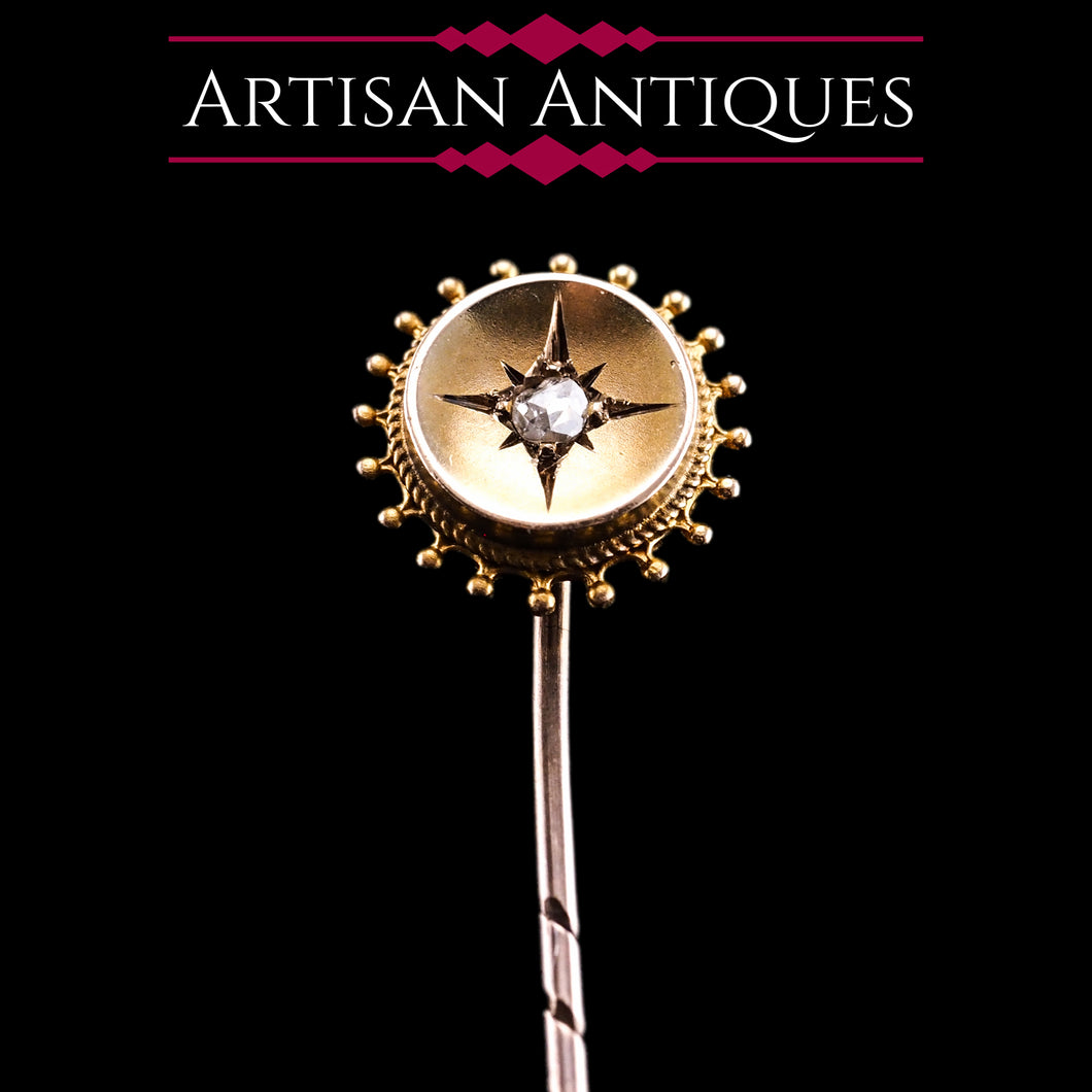 Antique Victorian 14ct Gold Diamond Stick Pin/Tie Pin - c.1890