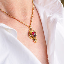 Load image into Gallery viewer, Antique Victorian 18ct Gold Garnet Cabochon Pendant Necklace - c.1840
