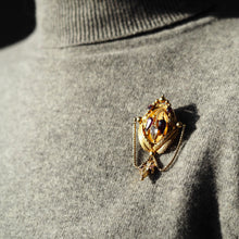 Load image into Gallery viewer, Antique Victorian 18K Gold Brooch/Pendant &amp; Earrings Garnet &amp; Chrysoberyl - Etruscan Revival c.1870
