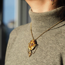 Load image into Gallery viewer, Antique Victorian 18K Gold Brooch/Pendant &amp; Earrings Garnet &amp; Chrysoberyl - Etruscan Revival c.1870
