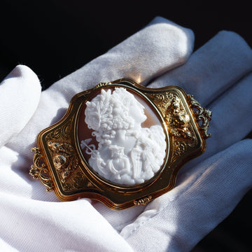 Broche Antique Camée Double Coque Guerrier Romain En Or 10K - Style Victorien