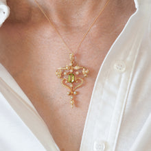 Load image into Gallery viewer, Antique Edwardian 15ct Gold Peridot &amp; Pearl Necklace/Pendant - c.1910

