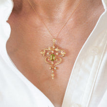 Load image into Gallery viewer, Antique Edwardian 15ct Gold Peridot &amp; Pearl Necklace/Pendant - c.1910
