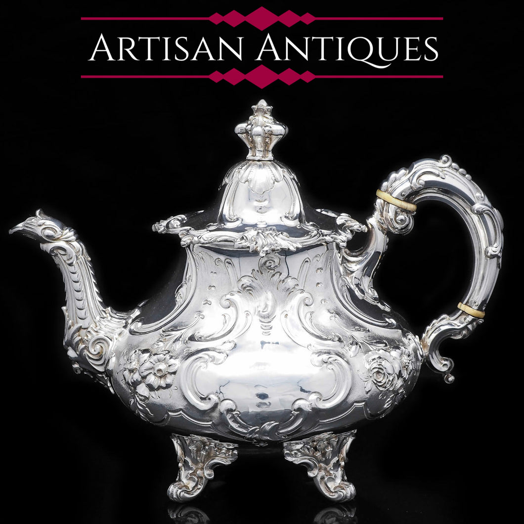 Antique Victorian Solid Silver Teapot in Louis XV Rococo Style - Barnard 1854
