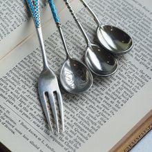 Load image into Gallery viewer, Antique Russian Silver Enamel Cloisonne Spoons and Fork Set c.1890 - Artisan Antiques
