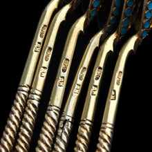 Load image into Gallery viewer, Antique Russian Silver Enamel Spoons Cloisonne Set of 6 - Dmitrii Nikolaevich Nikolaev c.1900 - Artisan Antiques
