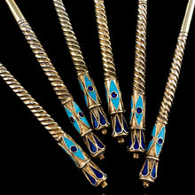 Load image into Gallery viewer, Antique Russian Silver Enamel Spoons Cloisonne Set of 6 - Dmitrii Nikolaevich Nikolaev c.1900 - Artisan Antiques
