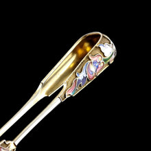 Load image into Gallery viewer, Antique Russian Silver Enamel Sugar Tongs Cloisonne- Maria Semenova c.1900 - Artisan Antiques
