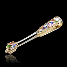Load image into Gallery viewer, Antique Russian Silver Enamel Sugar Tongs Cloisonne- Maria Semenova c.1900 - Artisan Antiques
