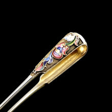 Load image into Gallery viewer, Antique Russian Silver Enamel Sugar Tongs Cloisonne- Maria Semenova c.1900 - Artisan Antiques
