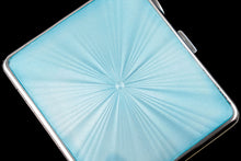 Load image into Gallery viewer, Antique Sterling Silver Guilloche Enamel Cigarette Case with Blue Sunburst Top - William Neale &amp; Son Ltd 1913
