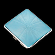 Load image into Gallery viewer, Antique Sterling Silver Guilloche Enamel Cigarette Case with Blue Sunburst Top - William Neale &amp; Son Ltd 1913
