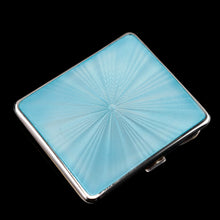 Load image into Gallery viewer, Antique Sterling Silver Guilloche Enamel Cigarette Case with Blue Sunburst Top - William Neale &amp; Son Ltd 1913

