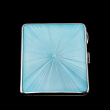 Load image into Gallery viewer, Antique Sterling Silver Guilloche Enamel Cigarette Case with Blue Sunburst Top - William Neale &amp; Son Ltd 1913

