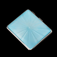 Load image into Gallery viewer, Antique Sterling Silver Guilloche Enamel Cigarette Case with Blue Sunburst Top - William Neale &amp; Son Ltd 1913
