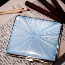 Load image into Gallery viewer, Antique Sterling Silver Guilloche Enamel Cigarette Case with Blue Sunburst Top - William Neale &amp; Son Ltd 1913
